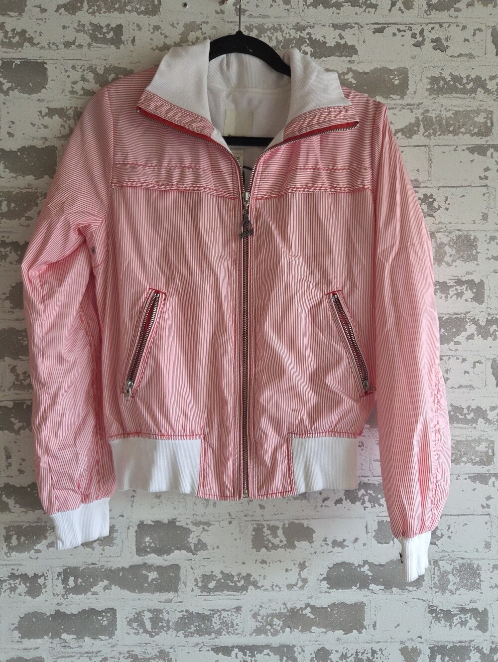 ​DIESEL Red & White Striped Bomber Jacket Zip Up Logo Size S